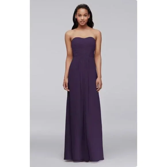 💙 David's Bridal Plum Chiffon Strapless Maxi Dress Size 12 Formal, bridesmaid, - Picture 1 of 8